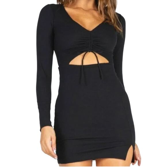 Polly Princess Pinch Me Ribbed Cutout Body Con Mini Dress Size 2 - Picture 1 of 13